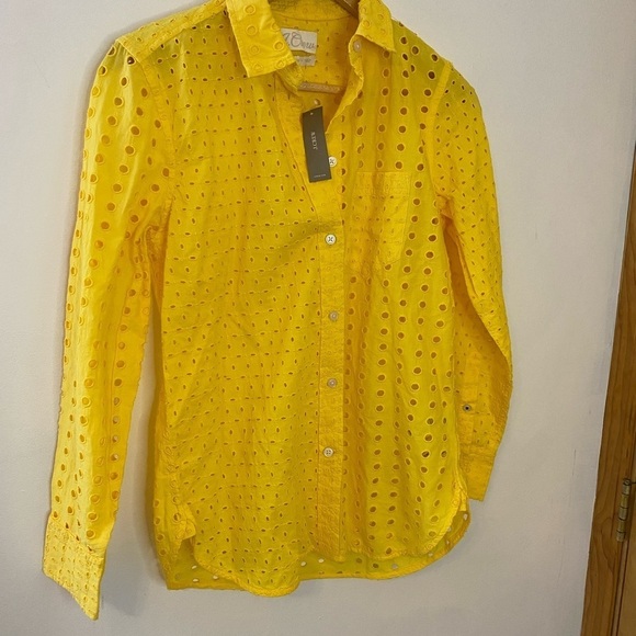 NWT J. Crew Sunny Yellow Eyelet Button Down Shirt - Picture 2 of 8